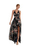 Elegant Flower Print Chiffon Dress for Women - Sexy Halter V Neck Backless Long Summer Fashion Party Dress